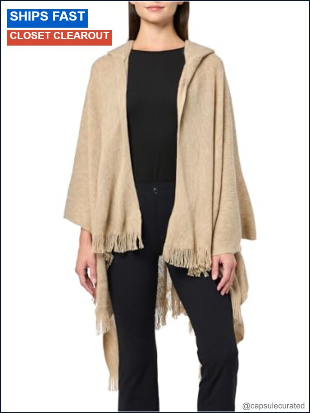 Acrylic Cozy Ruana Hooded Shawl Wrap Pashmina